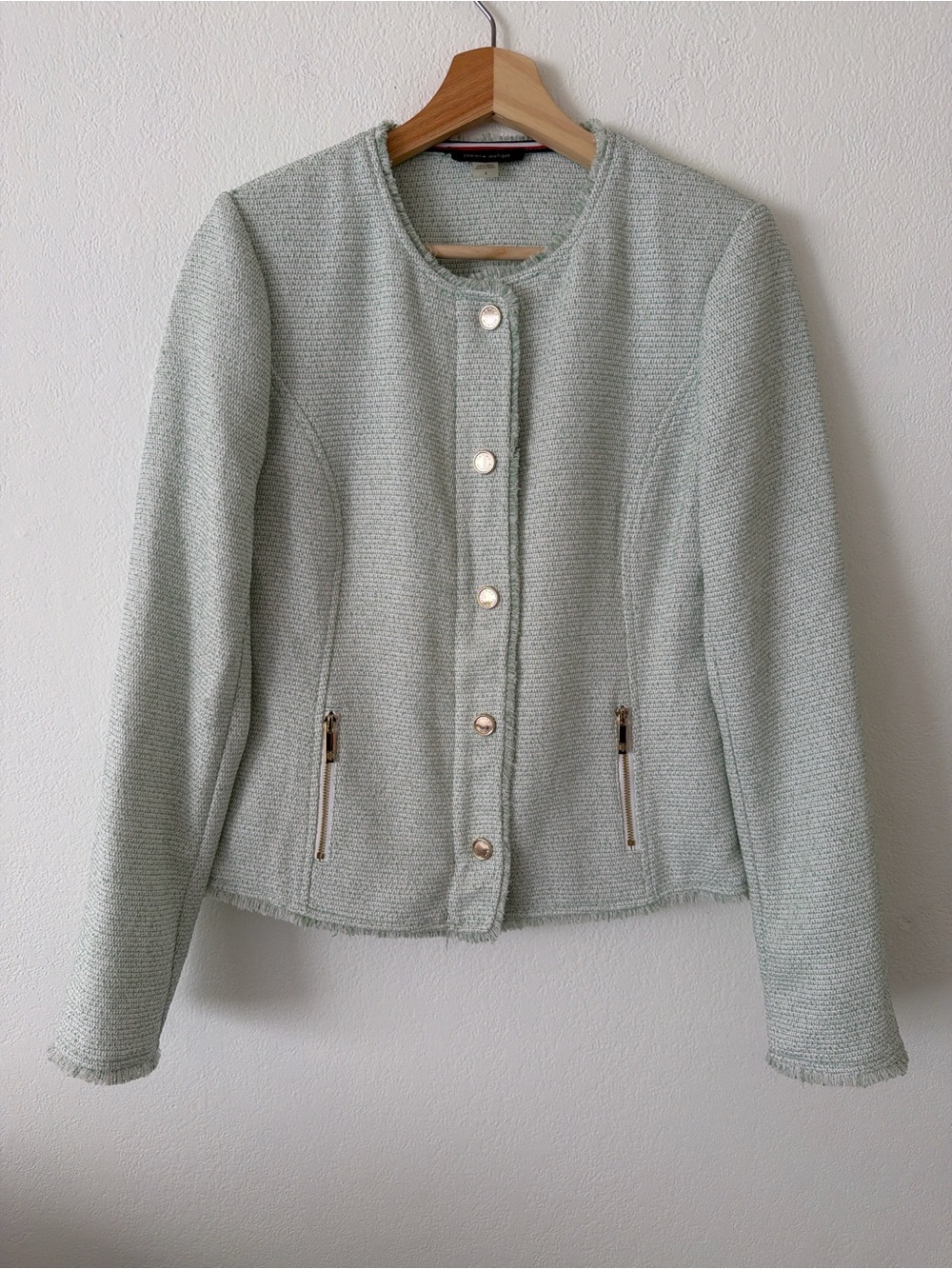 Tommy Hilfiger Light Mint Tweed Button-Up Blazer